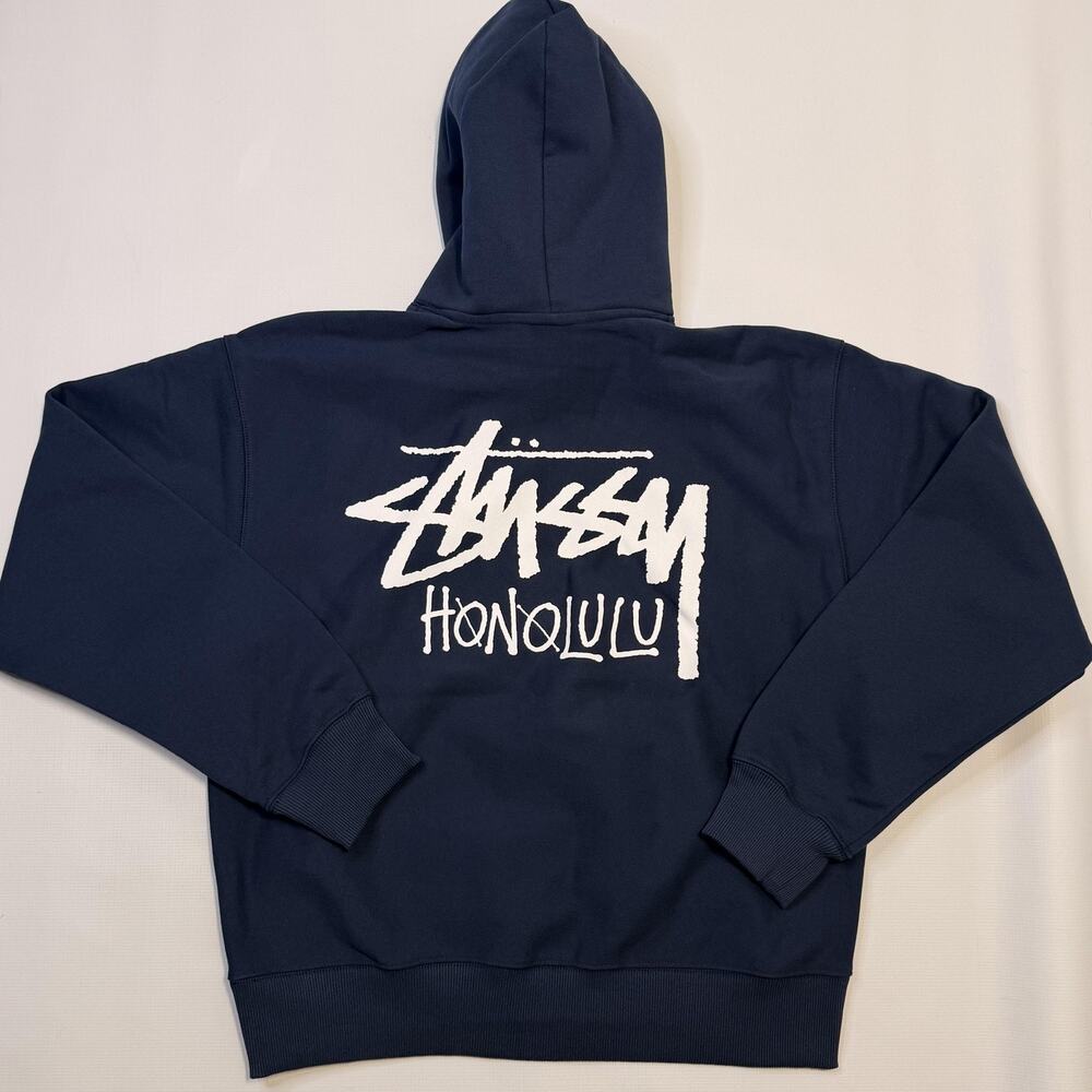 Stussy Honolulu Hoodie Mens Large Navy Stock Graphic Pullover Sweatshirt 3923970